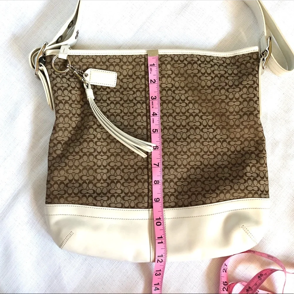 Coach Set | White Leather Y2K Tan Brown Logo Crossbody Bag & Wristlet Wallet - Picture 7 of 13